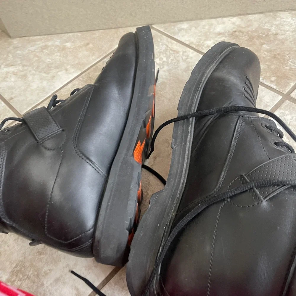Icon Superduty Mens Black Leather Motorcycle Riding Boots size 12 Biker FLAWS!
